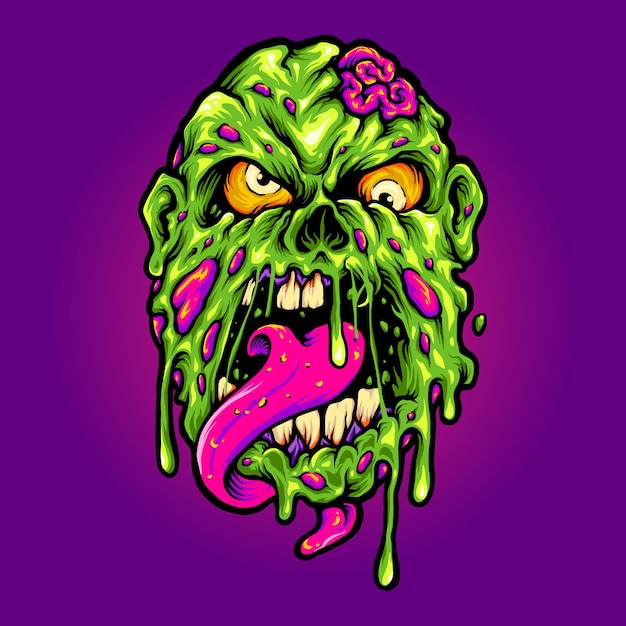 Vector zombie head horror cartoon illustrations