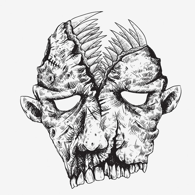 zombie head with big mouth on top hand drawing