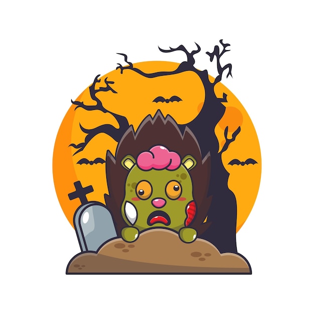 Vettore il riccio zombie si alza dal cimitero nel giorno di halloween
