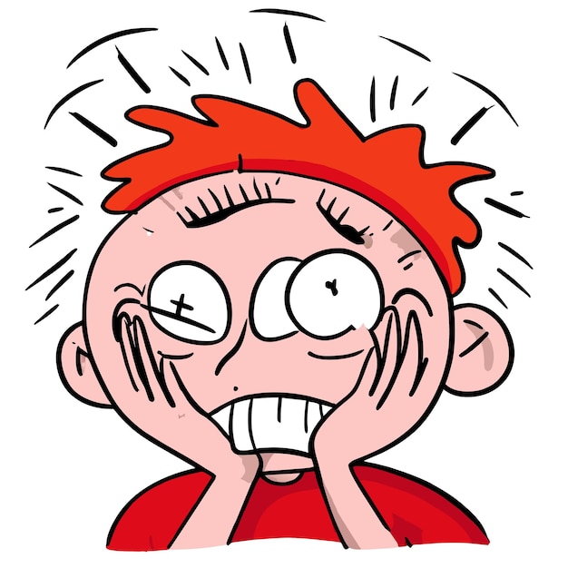 비 공포 얼굴 손으로 그려진 평평한 스타일리시 마스코트 만화 캐릭터 그림 스티커 아이콘