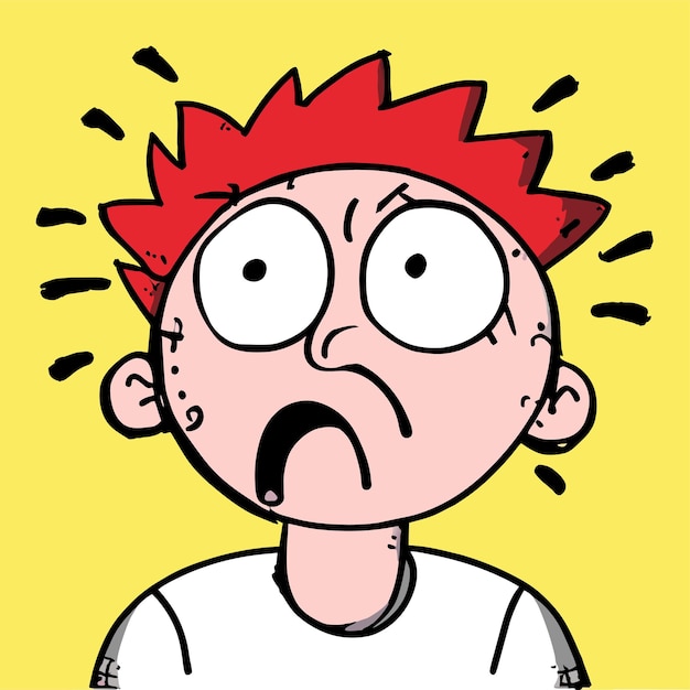 비 공포 얼굴 손으로 그려진 평평한 스타일리시 마스코트 만화 캐릭터 그림 스티커 아이콘