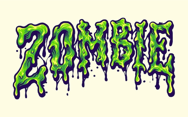 Vettore illustrazioni di fusione del carattere tipografico dell'orrore zombi