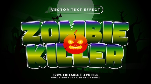 Zombie killer halloween text effect with pumpkin and castle background