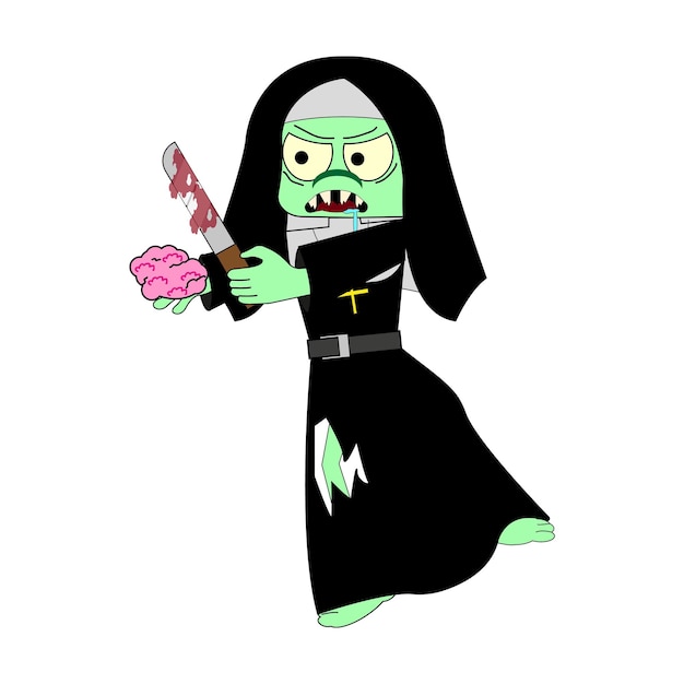 Zombie killer nun vector illustration all elements are isolated