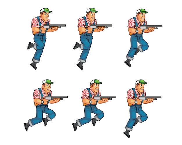 Premium Vector Zombie killer red neck american farmer game character animation sprite