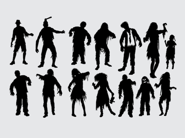 Zombie male and female action silhouette