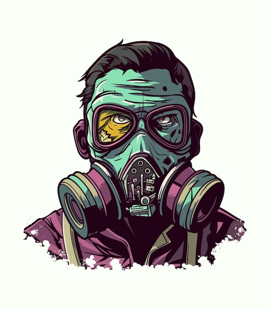 zombie met gasmasker hand getekend logo ontwerp illustratie