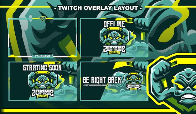 Vector zombie muscle gaming layout design streamer twitch logo character