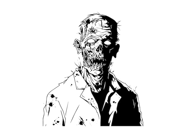 zombie office worker hand drawn ink sketch engraved style vector illustration