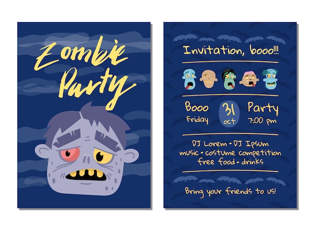 Zombie partij uitnodigingskaart met monster hoofd