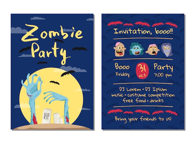 Zombie party invitation card with monster hands