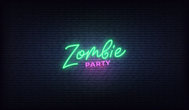 Vector zombie party neon lettering sign. halloween holiday design.