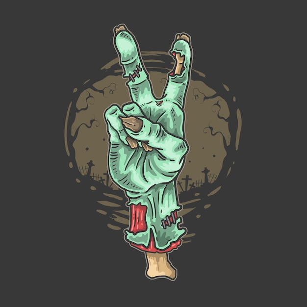 Zombie peace hand horror illustration