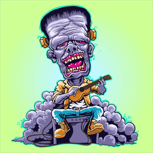 Zombie playing music with classic guitar