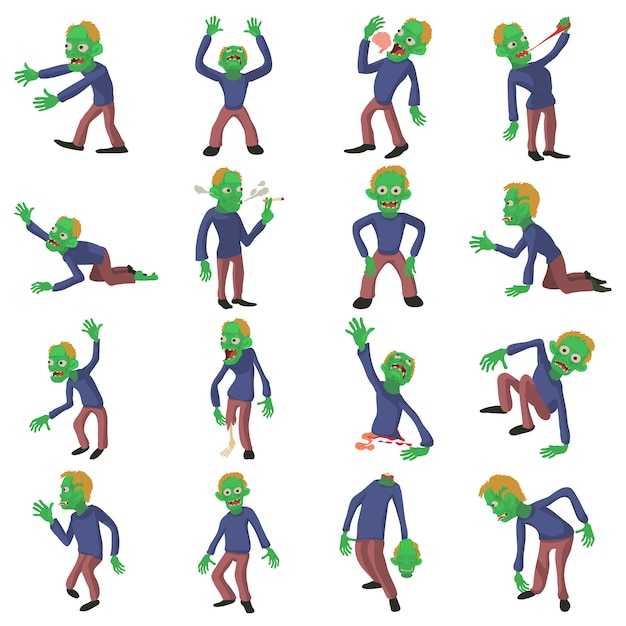 Zombie poses icons set