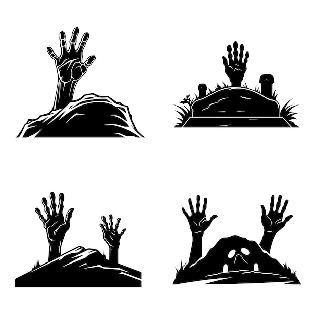 Zombie's hands sticking out of the grave Cartoon Halloween silhouette elements collection