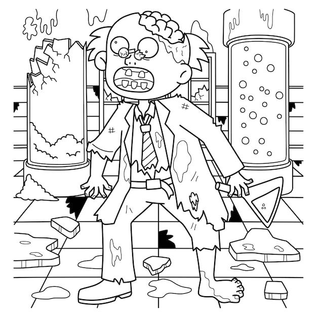 Zombie Scientist Coloring Page for Kids