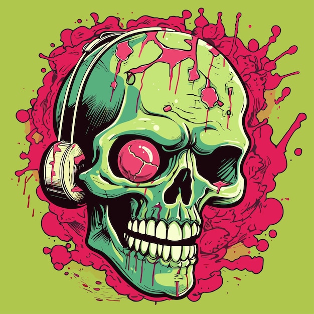 Vector zombie skull design t-shirt design psychedelic