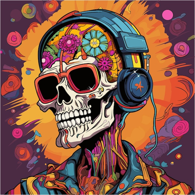Vector zombie skull design t-shirt design psychedelic