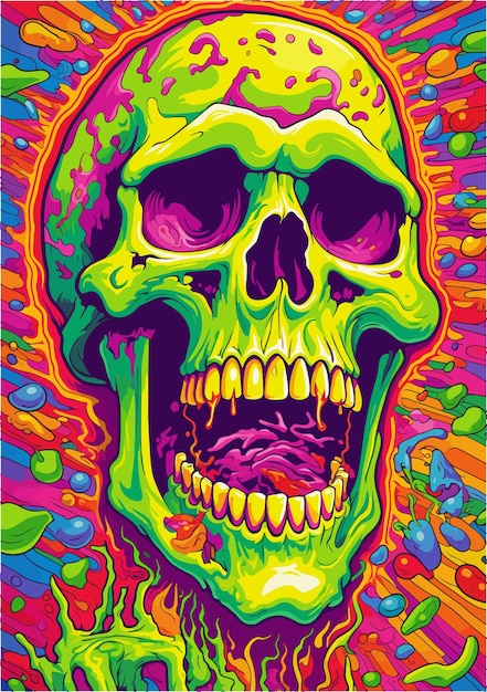 Vector zombie skull design tshirt design psychedelic