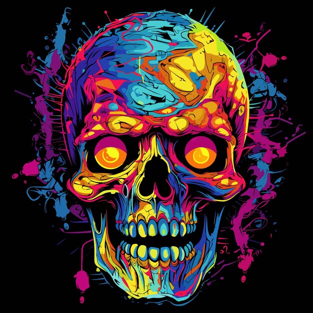 Vettore zombie skull design t-shirt design psicedelico