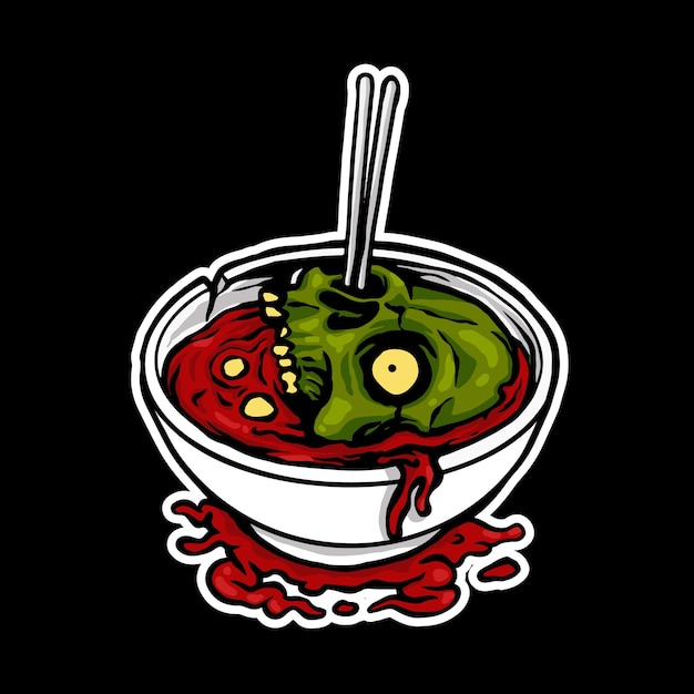 Vector zombie skull noodle illustration