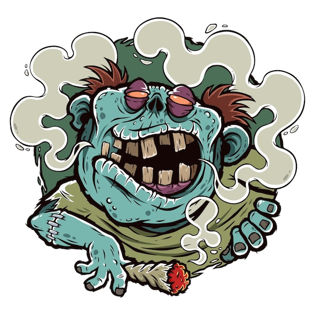 Zombie smokes a cigarette with marijuana cannabis leaves print for tshirts