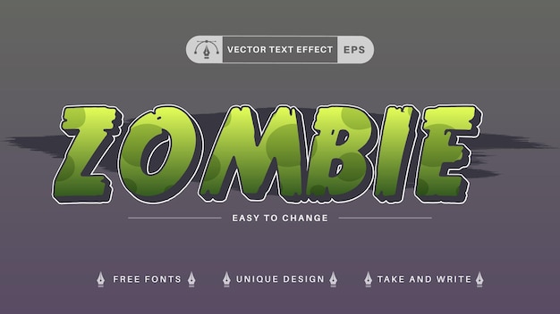 Zombie sticker bewerkbare teksteffecten, lettertypestijlen