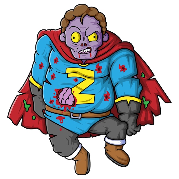 Personaggio dei cartoni animati del supereroe zombie su priorità bassa bianca