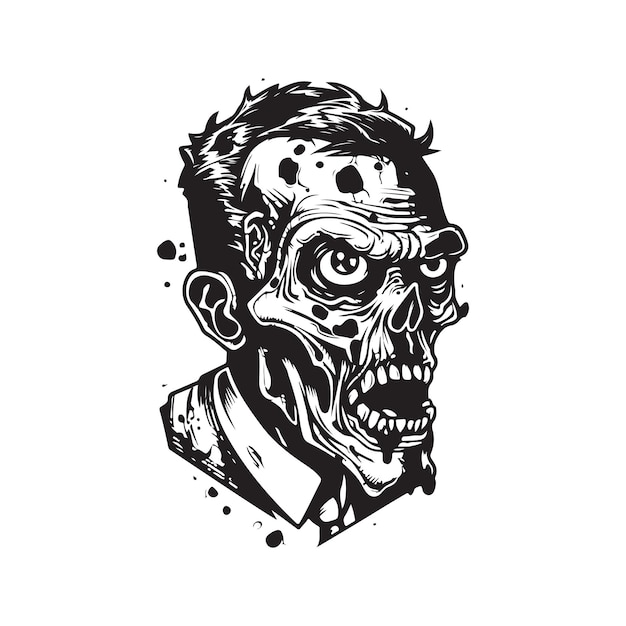 Концепция винтажного логотипа зомби черно-белый цвет рисованной иллюстрации