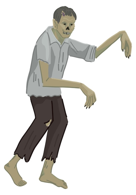 Vettore zombie walking dead man spooky doodle halloween illustrazione vettoriale in stile cartoon spaventoso monster clip art isolato su sfondo bianco