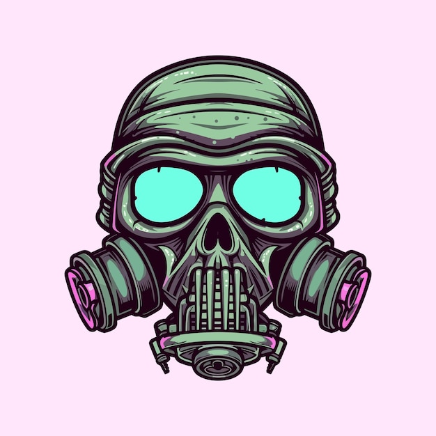 Zombie wearing gas mask hand drawn logo design illustration