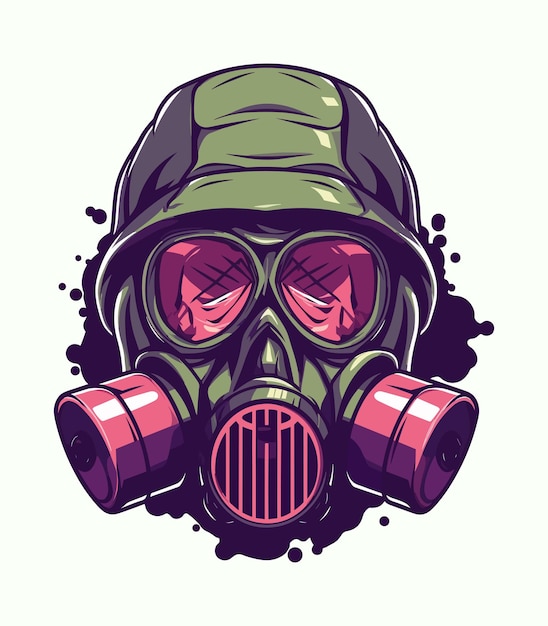 Vector zombie wearing gas mask hand drawn logo design illustration
