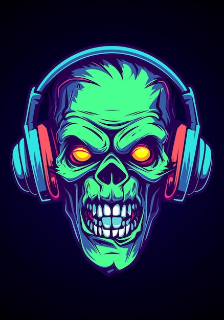 Zombie wearing headphone illustration