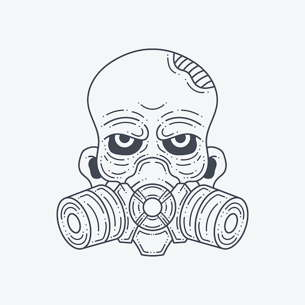 Zombie with gas mask line art