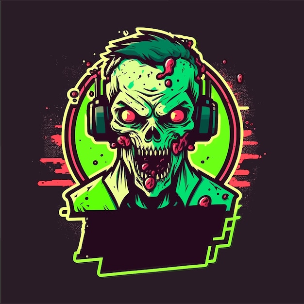 Zombie with headphone illustration, esports mascot design, gaming logo template