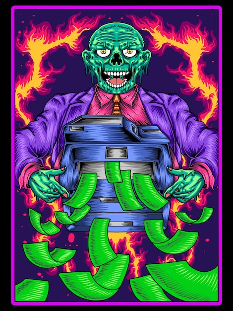 zombie with printing cash poster
