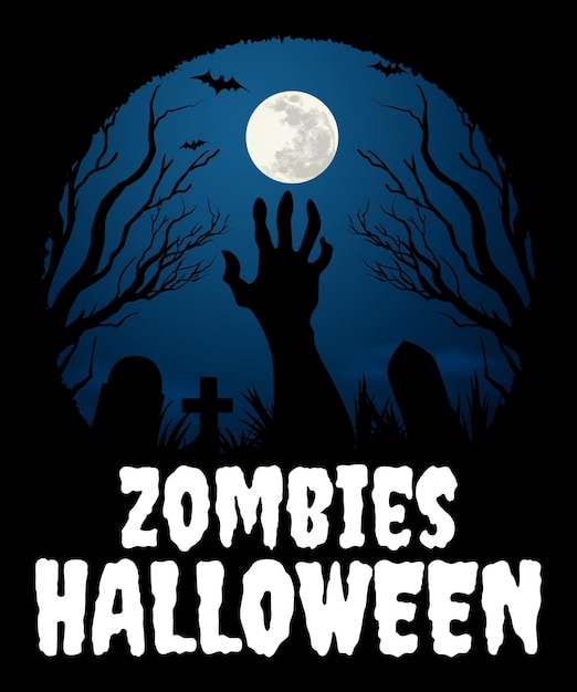 Zombies Halloween shirt print template scary grave hand bat cat vintage retro dark moon shirt design