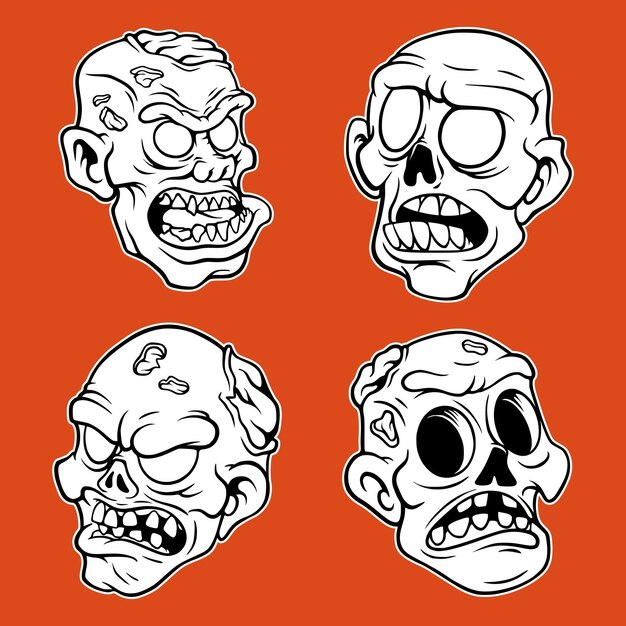 Zombies hoofd enge illustratie vector ontwerp set bundel