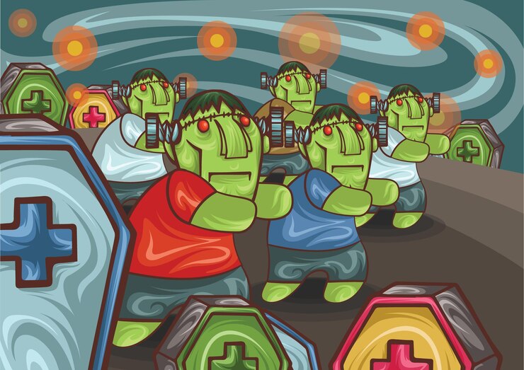 Vector zombies running from grave space