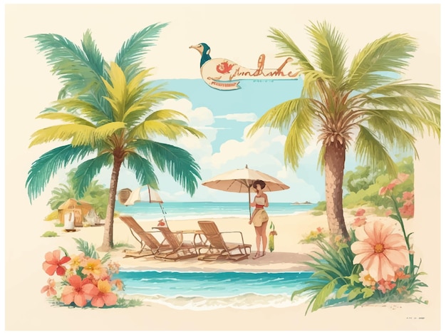 Zomer 2023 Retro Wanderlust Adventure Mobile en Surf Vibes Een vintage zomerillustratiekunstwerk
