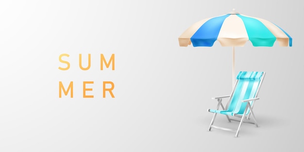 Zomer achtergrond versierd met strandstoelen en parasols zee ontwerp concept vectorillustratie