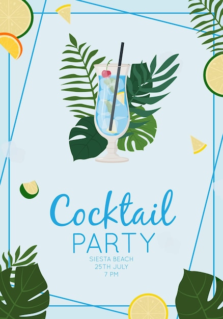 Vector zomer alcoholische drank tropische cocktail blue lagoon beach party concept