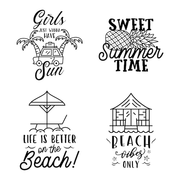 Vector zomer badges set met verschillende citaten en gezegden het leven is beter op het strand retro strand logo's vintage surfen labels en emblemen stockvector