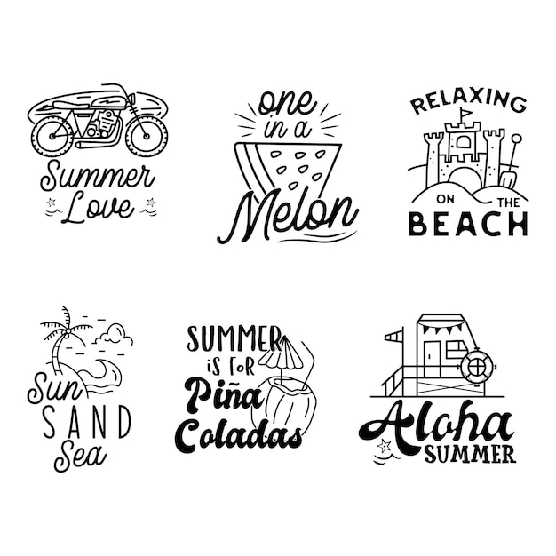 Zomer badges set met verschillende citaten en gezegden Summer Love Retro strand logo's Vintage surfen labels en emblemen Voorraad vectorafbeeldingen