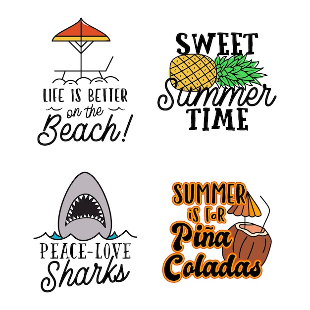 Zomer badges set met verschillende citaten en gezegden zomer is voor pina coladas retro strand logo's vintage surfen labels en emblemen stockvector