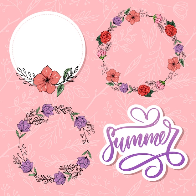 Zomer belettering en floral frames instellen