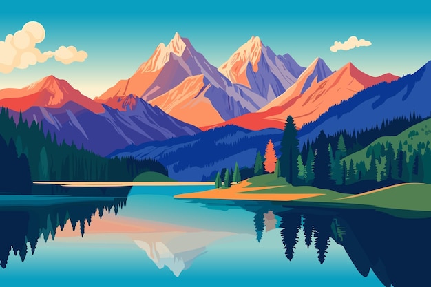 Zomer bergmeer heldere ochtend Italiaanse Alpen landschap vector illustratie