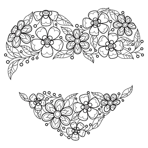 Vector zomer bloem hart frame met de hand getekend voor volwassenen kleurboek