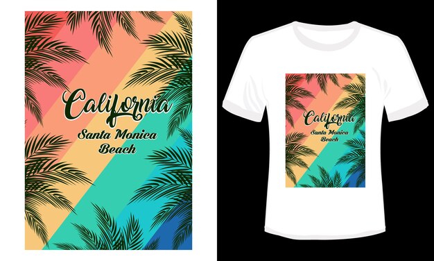 Zomer Californië Santa Monica Beach T-shirt Design Vector Illustratie